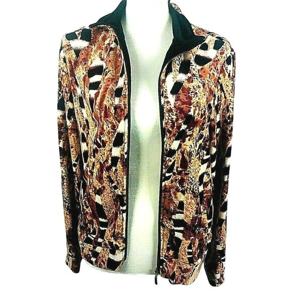 Y2k Track Athleisure Jacket Top Size Medium Soft Plush Brown Black Granny Sleek - Picture 7 of 9